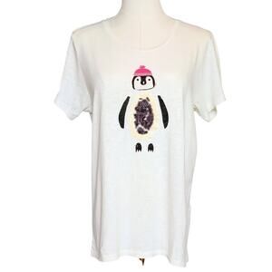 J. Crew Sequin Penguin Collector Graphic Tee in Cream 100% Cotton. Size Med.